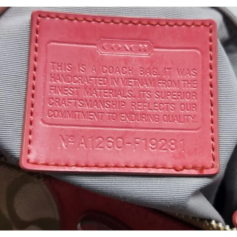Vtg Y2K Coach Signature Stripe Hobo Shoulder Bag F19281 Khaki/Berry Pink